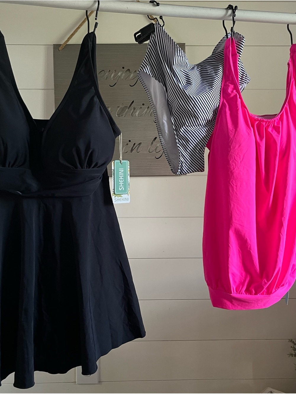 Black Swimdress with Pink Tankini & Striped Bottoms Deal Days 2 for 1 Price